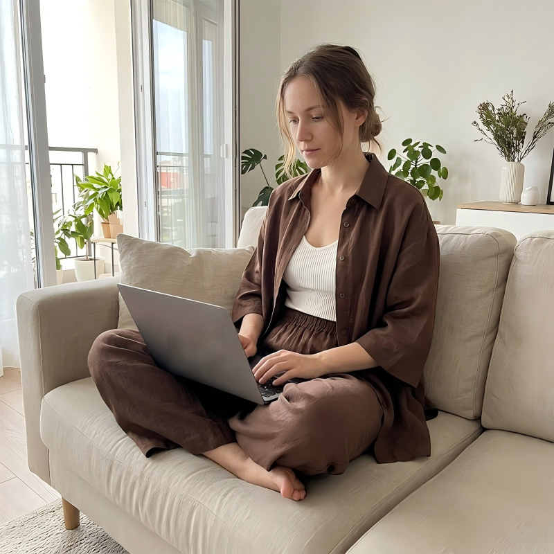 Ensemble deux pièces décontracté pour femme : chemise et pantalon, confortable et respirant ✨