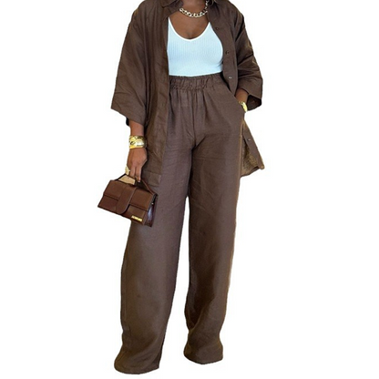Ensemble deux pièces décontracté pour femme : chemise et pantalon, confortable et respirant ✨