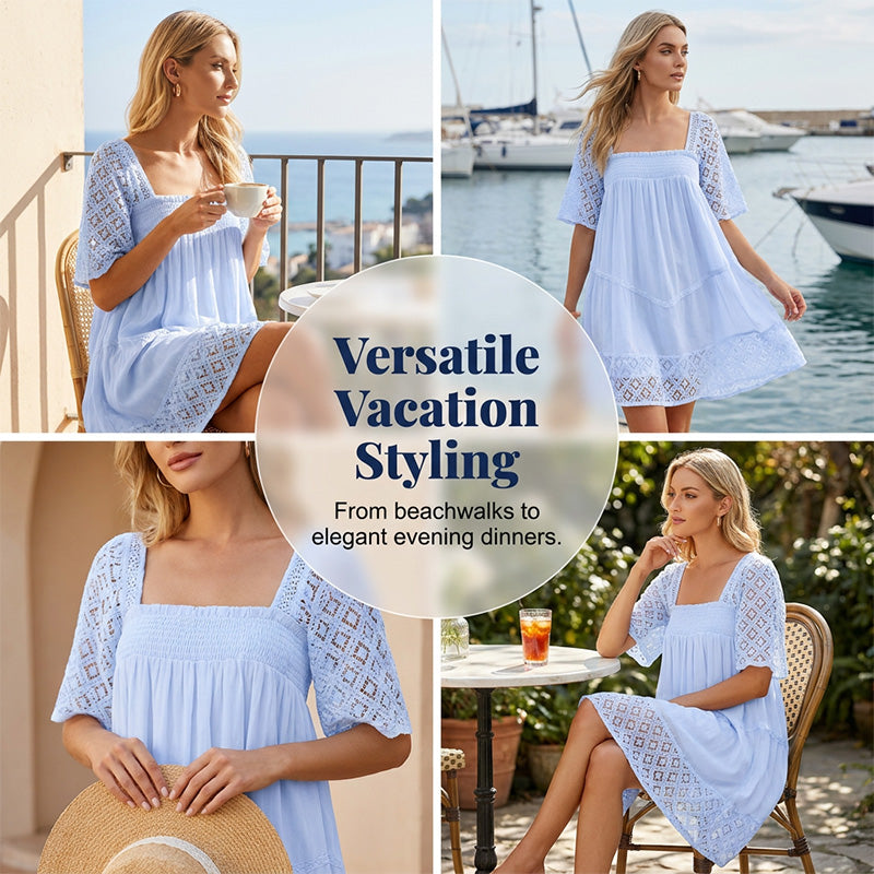 Robe smockée à encolure carrée pour femme