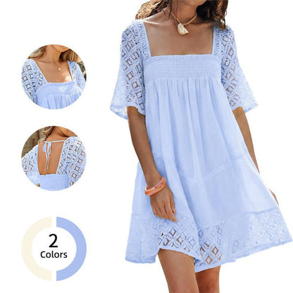 Robe smockée à encolure carrée pour femme