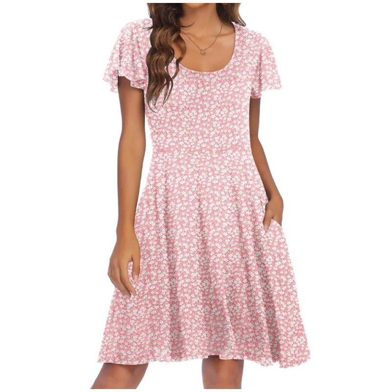 Robe trapèze à imprimé floral pour femme avec poches