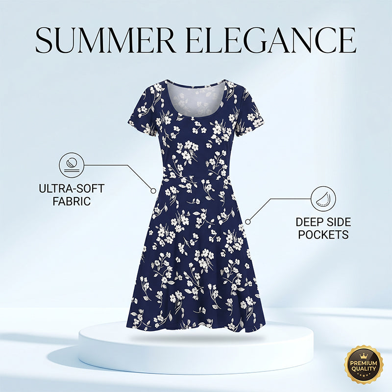Robe trapèze à imprimé floral pour femme avec poches