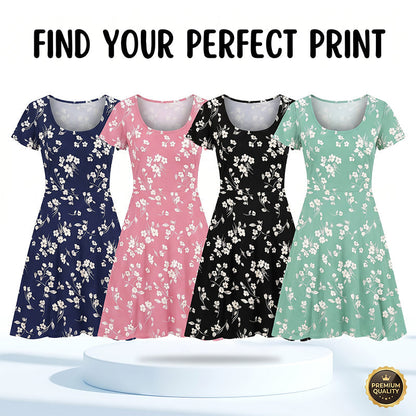 Robe trapèze à imprimé floral pour femme avec poches