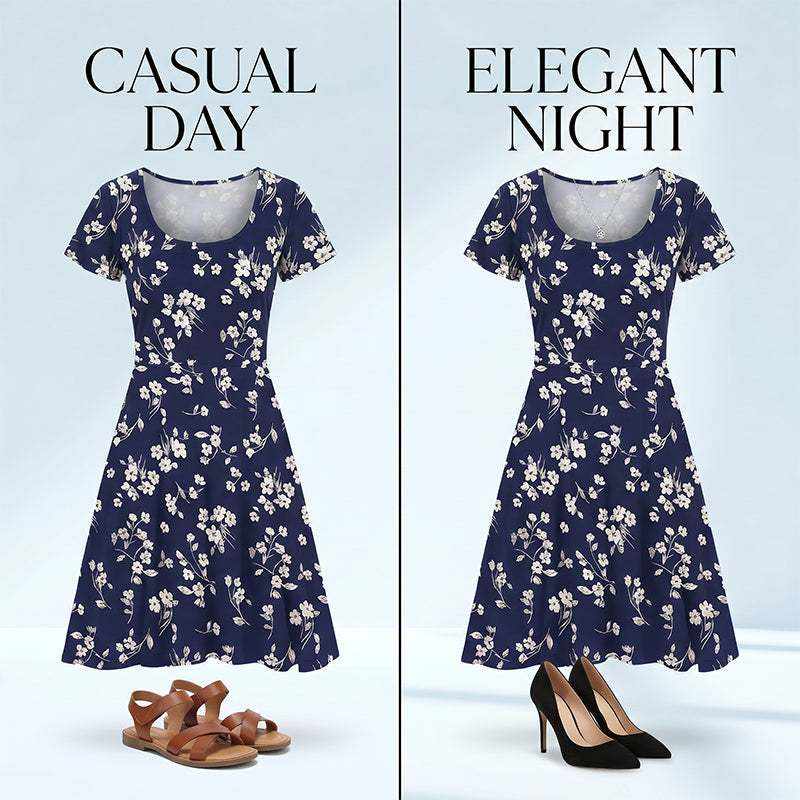 Robe trapèze à imprimé floral pour femme avec poches