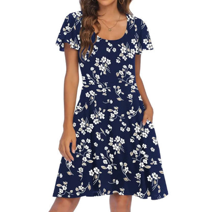 Robe trapèze à imprimé floral pour femme avec poches