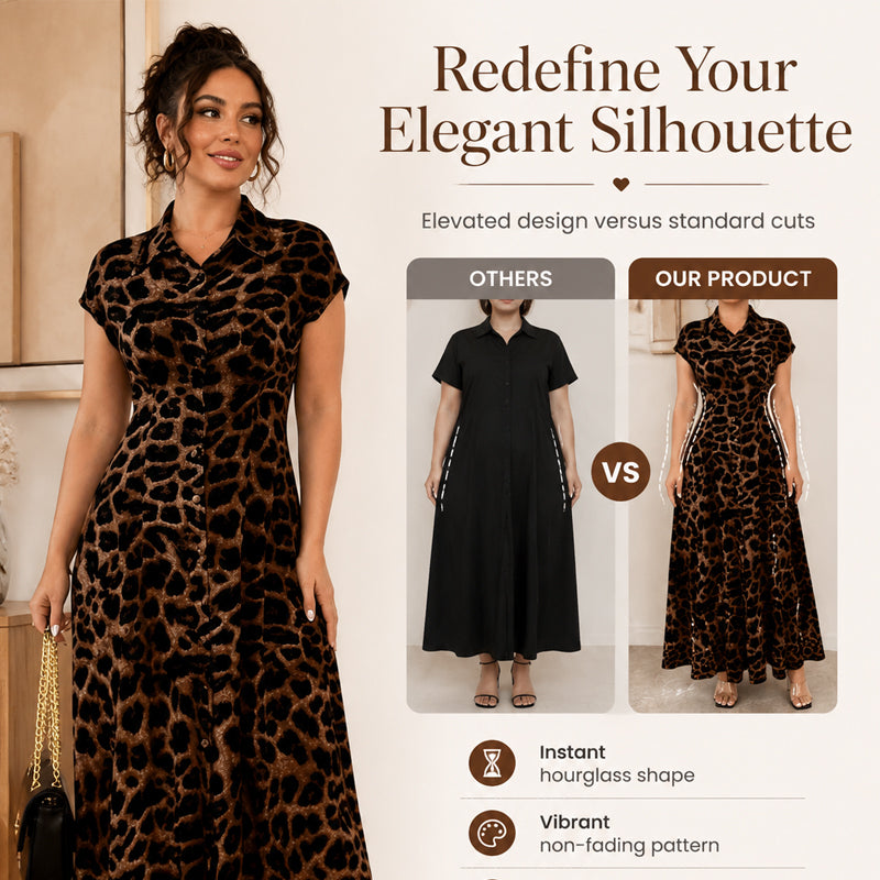 👗 50% DE RÉDUCTION 🐆 Robe élégante à revers imprimée léopard pour femme – Coupe fluide & col travaillé – Parfaite pour un look chic ou décontracté – légère et facile à porter ✨