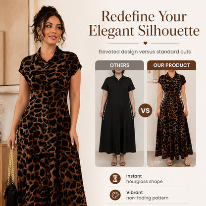 👗 50% DE RÉDUCTION 🐆 Robe élégante à revers imprimée léopard pour femme – Coupe fluide & col travaillé – Parfaite pour un look chic ou décontracté – légère et facile à porter ✨