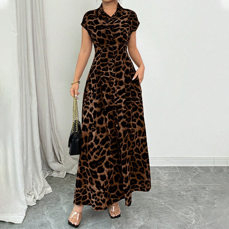 👗 50% DE RÉDUCTION 🐆 Robe élégante à revers imprimée léopard pour femme – Coupe fluide & col travaillé – Parfaite pour un look chic ou décontracté – légère et facile à porter ✨