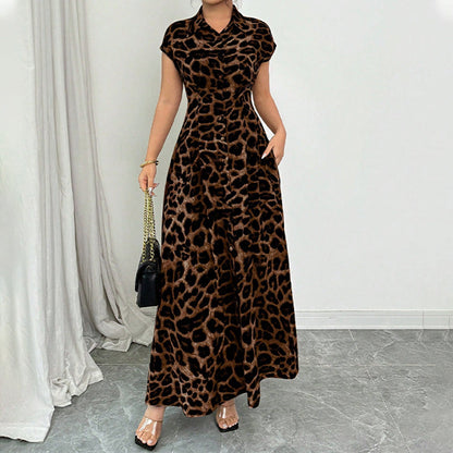 👗 50% DE RÉDUCTION 🐆 Robe élégante à revers imprimée léopard pour femme – Coupe fluide & col travaillé – Parfaite pour un look chic ou décontracté – légère et facile à porter ✨