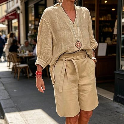 ☀️ Le best-seller de l'été 2026 est arrivé ! Ensemble décontracté pour femme composé d'un haut à col en V et d'un short