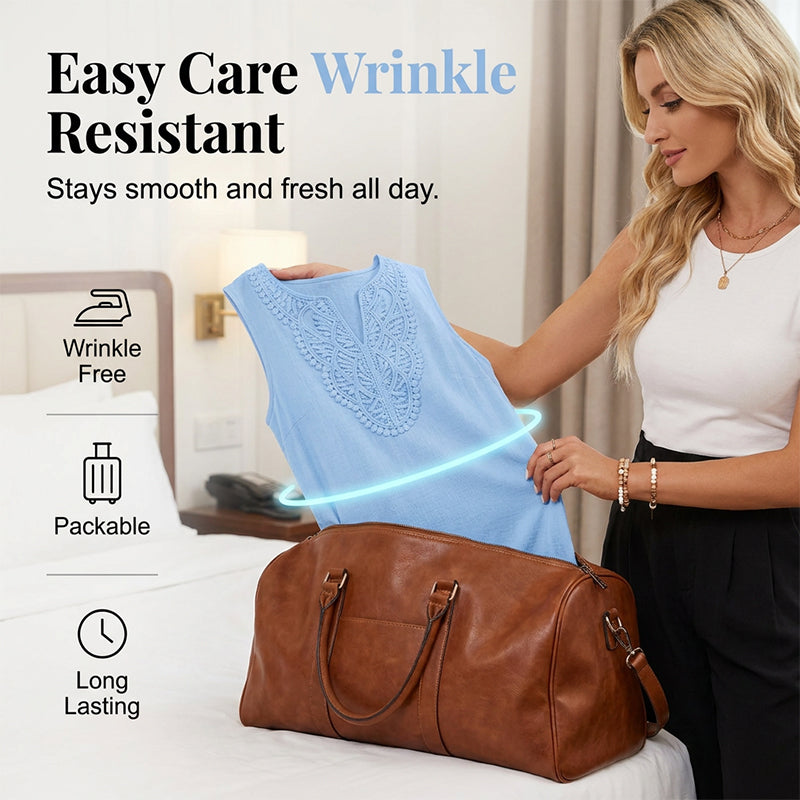 👗 50% DE RÉDUCTION 🌴 Robe décontractée d’été légère – Col V brodé, anti-froissage & séchage rapide – Parfaite pour les journées chaudes, les voyages ou un look effortless ✨