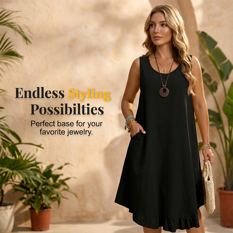 🔥 NOUVEAU + -50% + 50.000+ vendus 🔥 Robe décontractée sans manches à volants pour femme