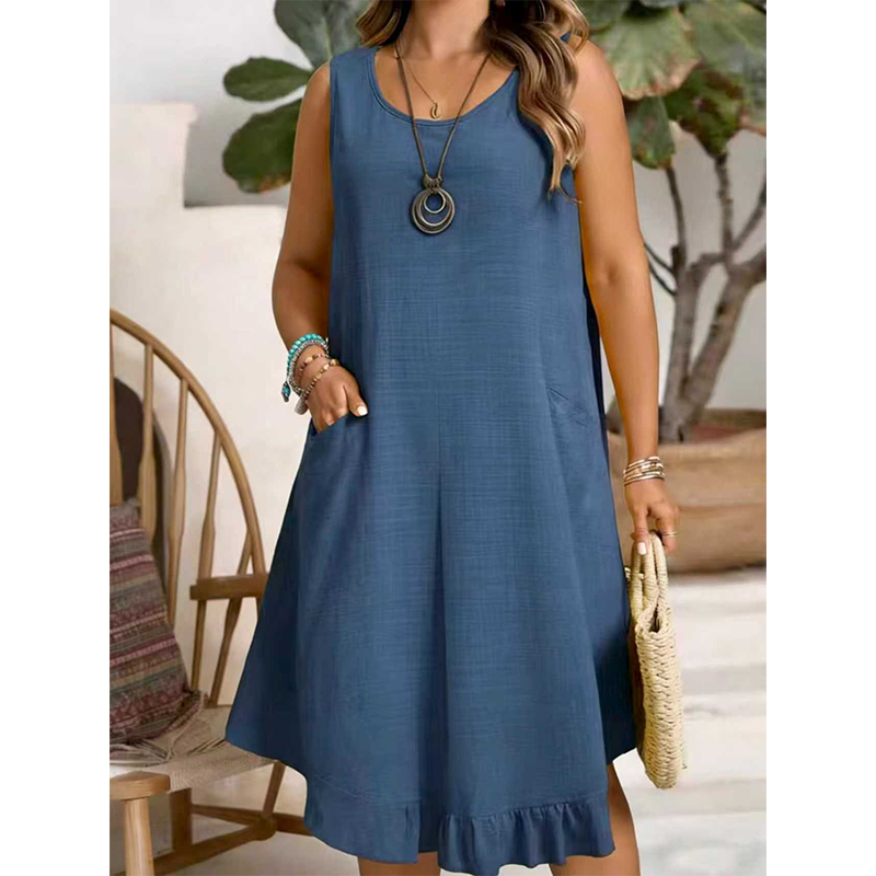 🔥 NOUVEAU + -50% + 50.000+ vendus 🔥 Robe décontractée sans manches à volants pour femme