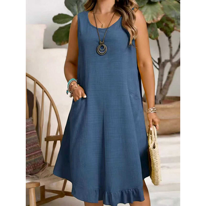 🔥 NOUVEAU + -50% + 50.000+ vendus 🔥 Robe décontractée sans manches à volants pour femme