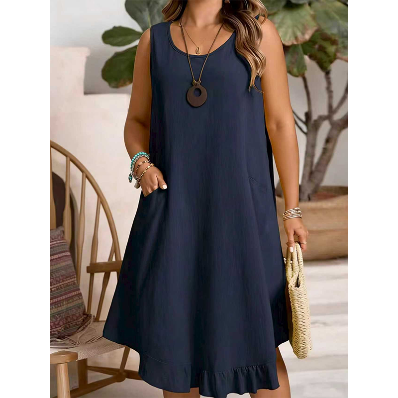 🔥 NOUVEAU + -50% + 50.000+ vendus 🔥 Robe décontractée sans manches à volants pour femme