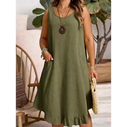 🔥 NOUVEAU + -50% + 50.000+ vendus 🔥 Robe décontractée sans manches à volants pour femme