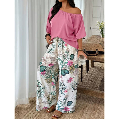 ⚠️ Plus que quelques stocks ! Ensemble deux pièces pour femme : haut à épaules dénudées et pantalon imprimé
