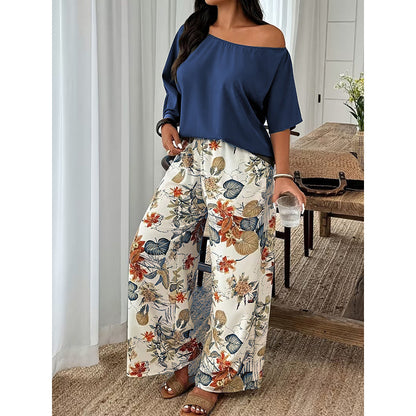 ⚠️ Plus que quelques stocks ! Ensemble deux pièces pour femme : haut à épaules dénudées et pantalon imprimé