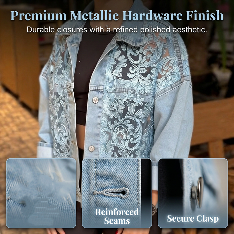👑 Le must-have de la saison ! Veste en jean ample pour femme avec de délicats empiècements floraux 🔥