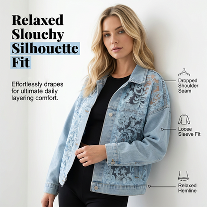 👑 Le must-have de la saison ! Veste en jean ample pour femme avec de délicats empiècements floraux 🔥