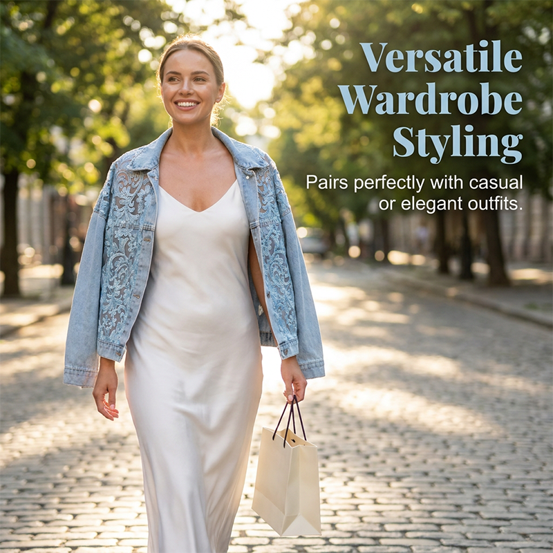 👑 Le must-have de la saison ! Veste en jean ample pour femme avec de délicats empiècements floraux 🔥