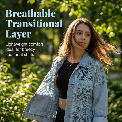 👑 Le must-have de la saison ! Veste en jean ample pour femme avec de délicats empiècements floraux 🔥