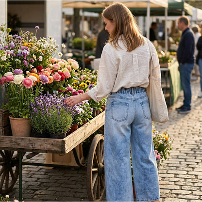 Jean à jambes larges pour femme avec poches plaquée
