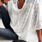 👚 50 % DE RÉDUCTION EN CE MOMENT ! 🌸 Chemisier à col rond ajouré pour femme – Cordon à pompons et manches courtes – Style chic et décontracté pour l'été