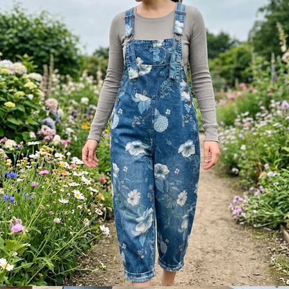 🏃‍♀️ Se vend en quelques secondes – dépêchez-vous ! Salopette en jean à imprimé floral vintage pour femme