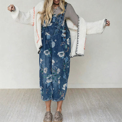 🏃‍♀️ Se vend en quelques secondes – dépêchez-vous ! Salopette en jean à imprimé floral vintage pour femme