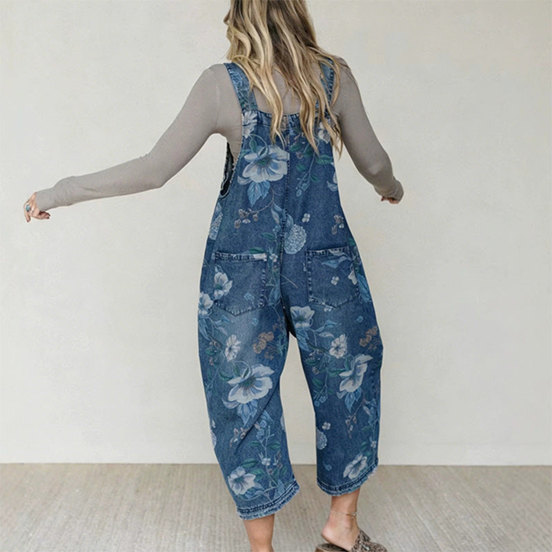 🏃‍♀️ Se vend en quelques secondes – dépêchez-vous ! Salopette en jean à imprimé floral vintage pour femme