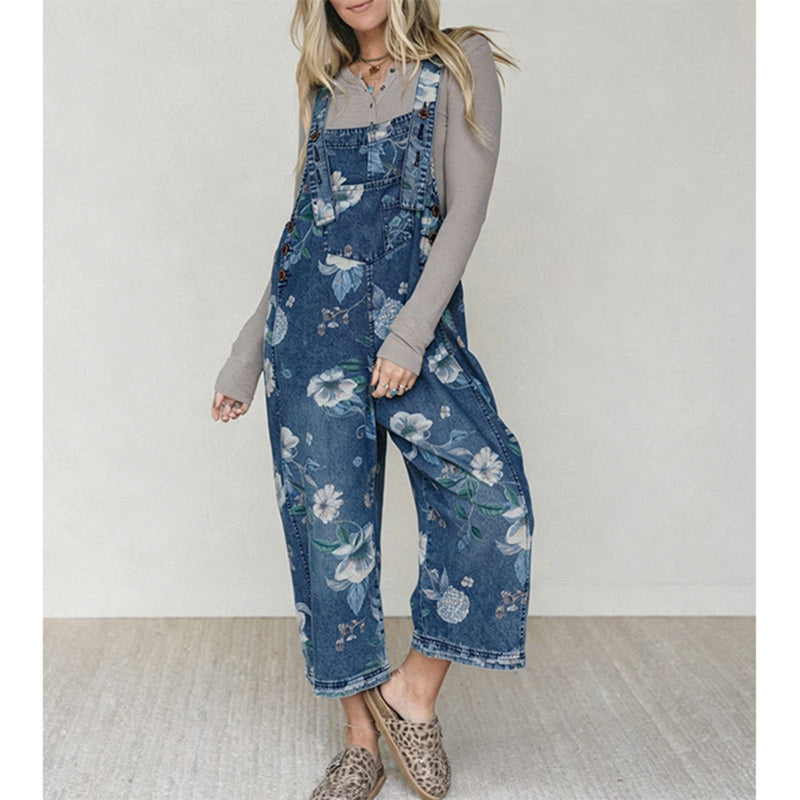 🏃‍♀️ Se vend en quelques secondes – dépêchez-vous ! Salopette en jean à imprimé floral vintage pour femme