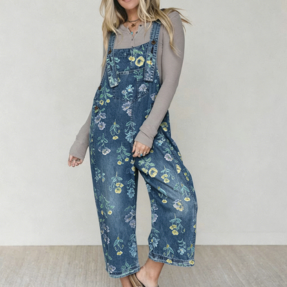 🏃‍♀️ Se vend en quelques secondes – dépêchez-vous ! Salopette en jean à imprimé floral vintage pour femme