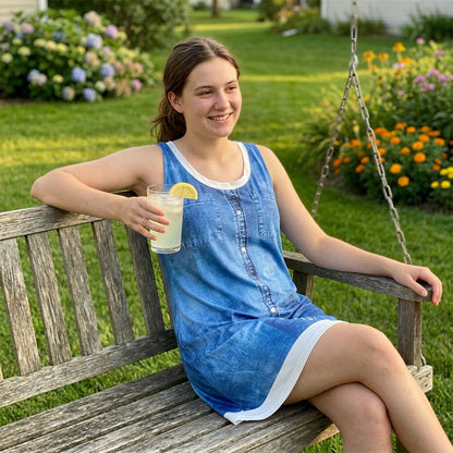 ⭐ Plus de 5.000 avis positifs ! Robe deux-pièces pour femme en simili-denim imprimé