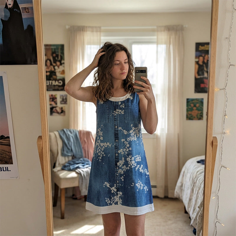 ⭐ Plus de 5.000 avis positifs ! Robe deux-pièces pour femme en simili-denim imprimé