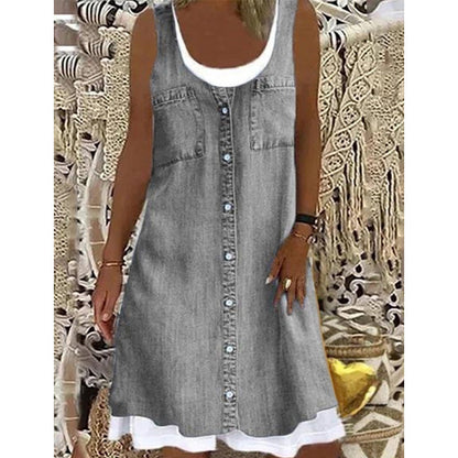 ⭐ Plus de 5.000 avis positifs ! Robe deux-pièces pour femme en simili-denim imprimé