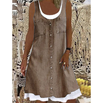 ⭐ Plus de 5.000 avis positifs ! Robe deux-pièces pour femme en simili-denim imprimé