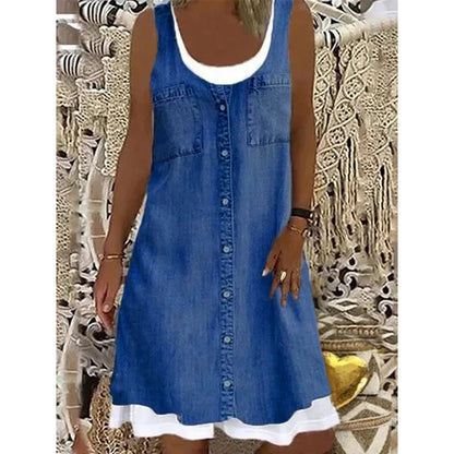 ⭐ Plus de 5.000 avis positifs ! Robe deux-pièces pour femme en simili-denim imprimé