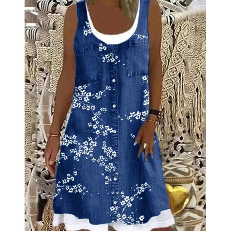 ⭐ Plus de 5.000 avis positifs ! Robe deux-pièces pour femme en simili-denim imprimé