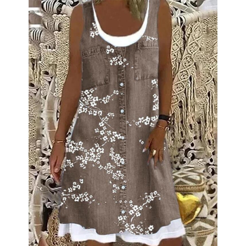⭐ Plus de 5.000 avis positifs ! Robe deux-pièces pour femme en simili-denim imprimé