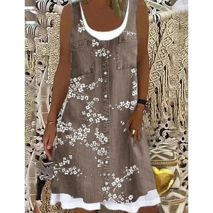 ⭐ Plus de 5.000 avis positifs ! Robe deux-pièces pour femme en simili-denim imprimé