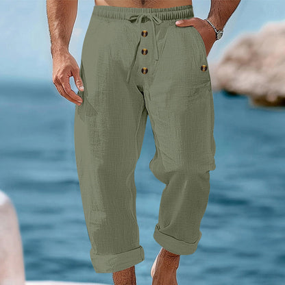 Pantalon décontracté en lin à cordon de serrage pour homme