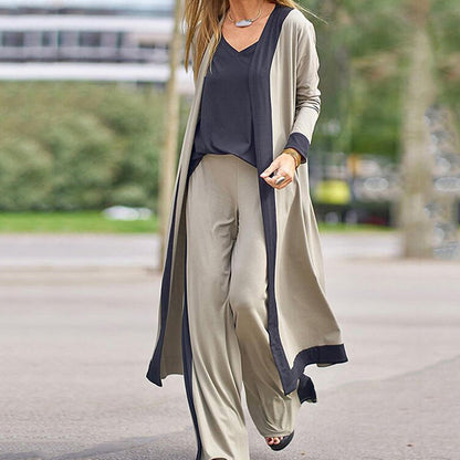 ⌛50 % de réduction sur les nouveautés - Ensemble 3 pièces femme : cardigan, gilet et pantalon bicolores