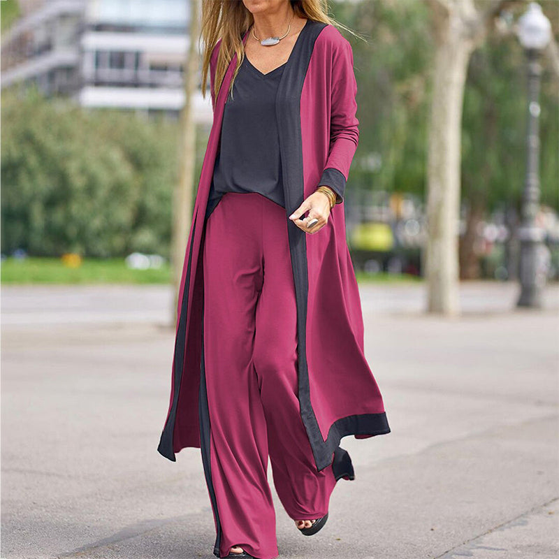 ⌛50 % de réduction sur les nouveautés - Ensemble 3 pièces femme : cardigan, gilet et pantalon bicolores