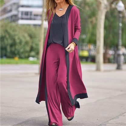 ⌛50 % de réduction sur les nouveautés - Ensemble 3 pièces femme : cardigan, gilet et pantalon bicolores