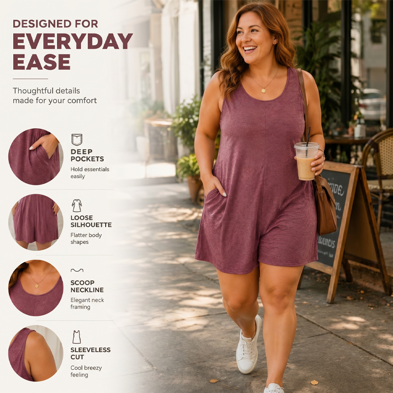 👗 50% DE RÉDUCTION 💥 Combinaison sans manches grande taille avec poches – Fluide, confortable & polyvalente – Idéale pour l’été, les voyages ou le quotidien – élégante sans effort ✨