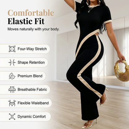 ⚠️ Plus que quelques stocks ! Ensemble femme composé d'un haut à manches courtes et d'un pantalon évasé