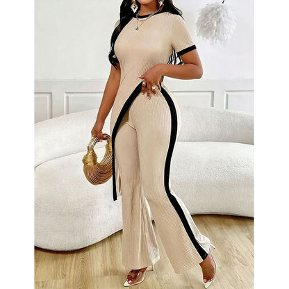 ⚠️ Plus que quelques stocks ! Ensemble femme composé d'un haut à manches courtes et d'un pantalon évasé