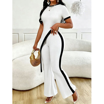 ⚠️ Plus que quelques stocks ! Ensemble femme composé d'un haut à manches courtes et d'un pantalon évasé