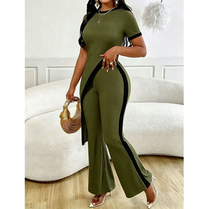 ⚠️ Plus que quelques stocks ! Ensemble femme composé d'un haut à manches courtes et d'un pantalon évasé
